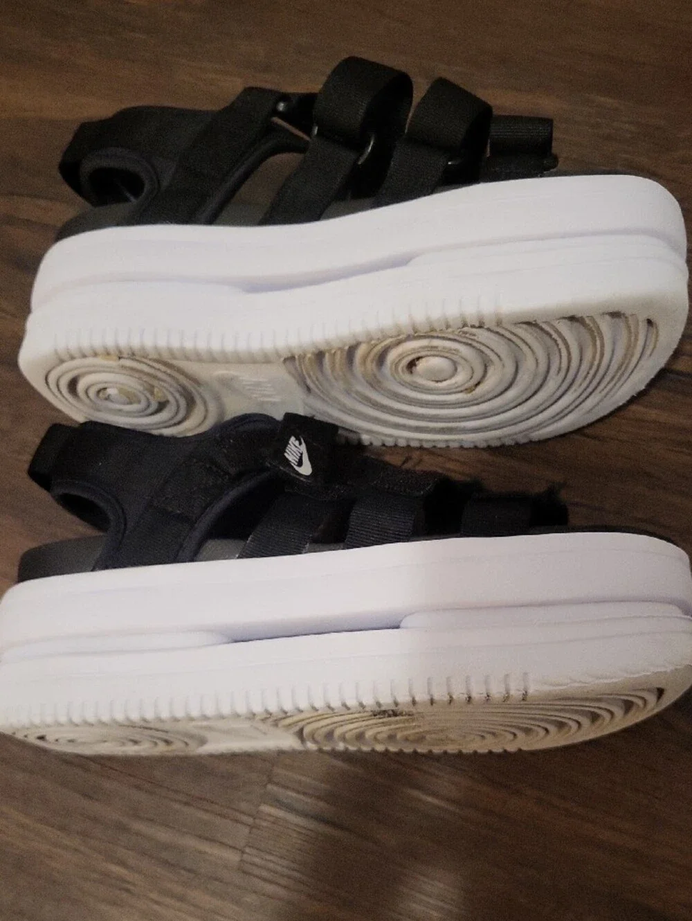 Nike Kids Black Strapped Platform Sandals with White Sole